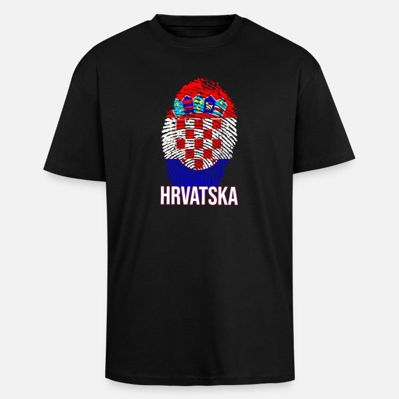 Conception HRVATSKA avec drapeau croate - T-shirt unisexe oversize épais - noir