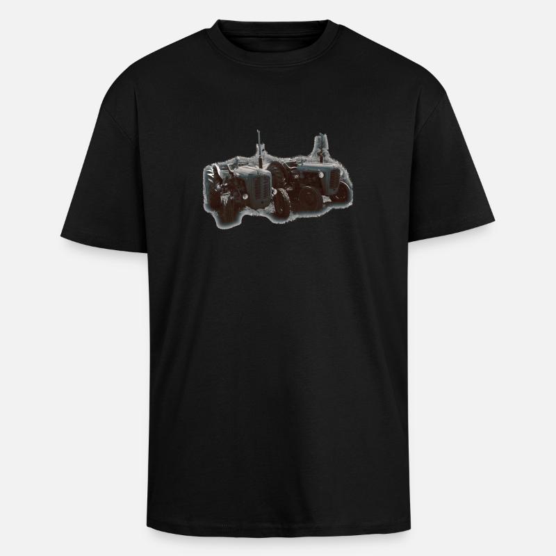 Duo de tracteurs sur le terrain - T-shirt unisexe oversize épais - noir