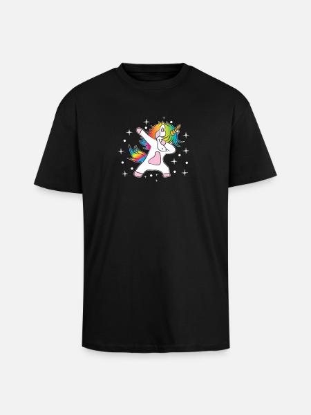 Einhorn Dab Regenbogen - Oversized Heavyweight Unisex T-Shirt - Schwarz