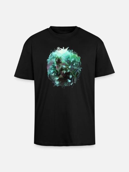 Cat in the magic forest - Unisex Oversized Heavyweight T-shirt - black