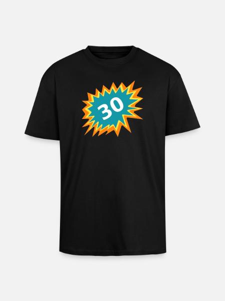 30th Birthday, Burst Sticker - Unisex Oversized Heavyweight T-shirt - black