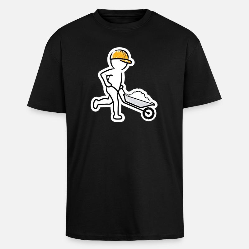 Bauarbeiter mit Schubkarre - Oversized Heavyweight Unisex T-Shirt - Schwarz