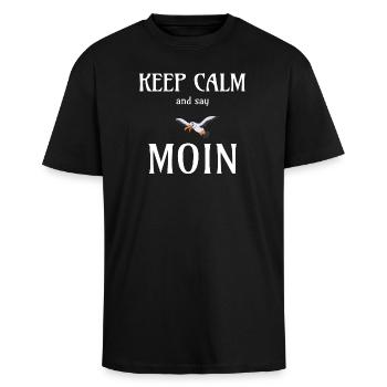 KEEP CALM AND SAY MOIN - Möwe Geschenk - Oversized Heavyweight Unisex T-Shirt - Schwarz - Vorne - Alina (178cm) & Michal (187cm)