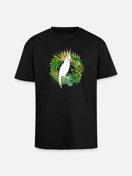 mysterious jungle with cockatoo bird - Unisex Oversized Heavyweight T-shirt - black
