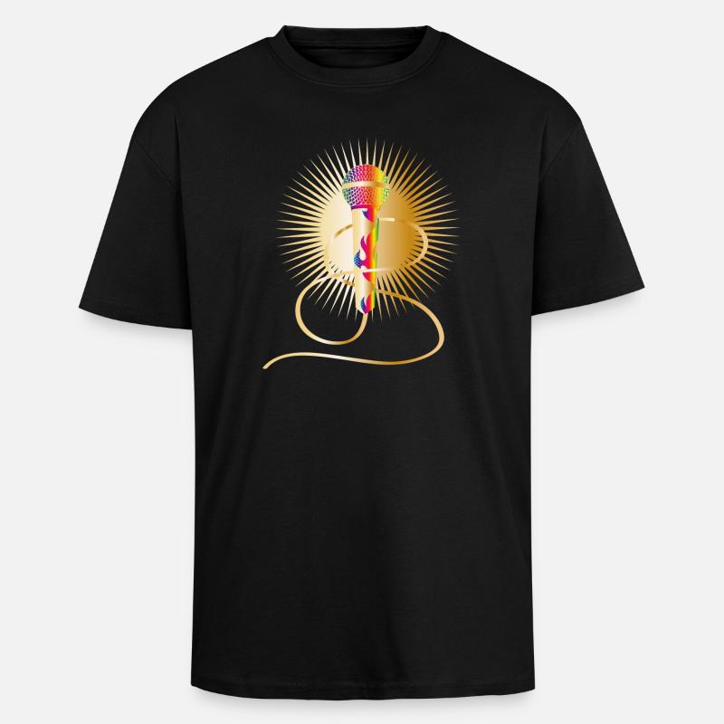 goldenes Mikrofon mit Regenbogen Elementen - Oversized Heavyweight Unisex T-Shirt - Schwarz