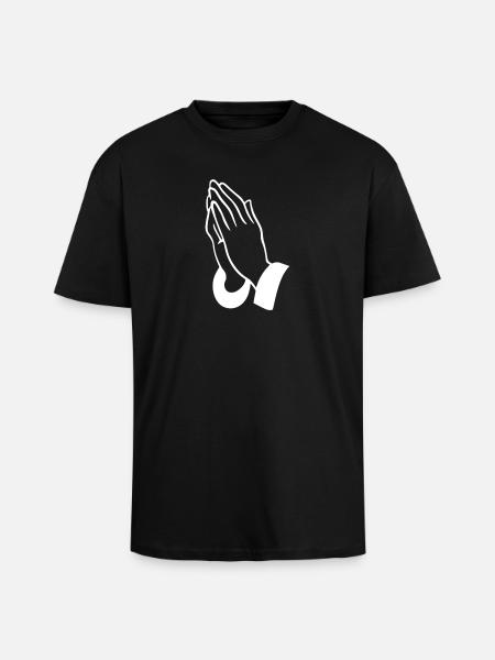 Prayer Hands Line Art - Unisex Oversized Heavyweight T-shirt - black