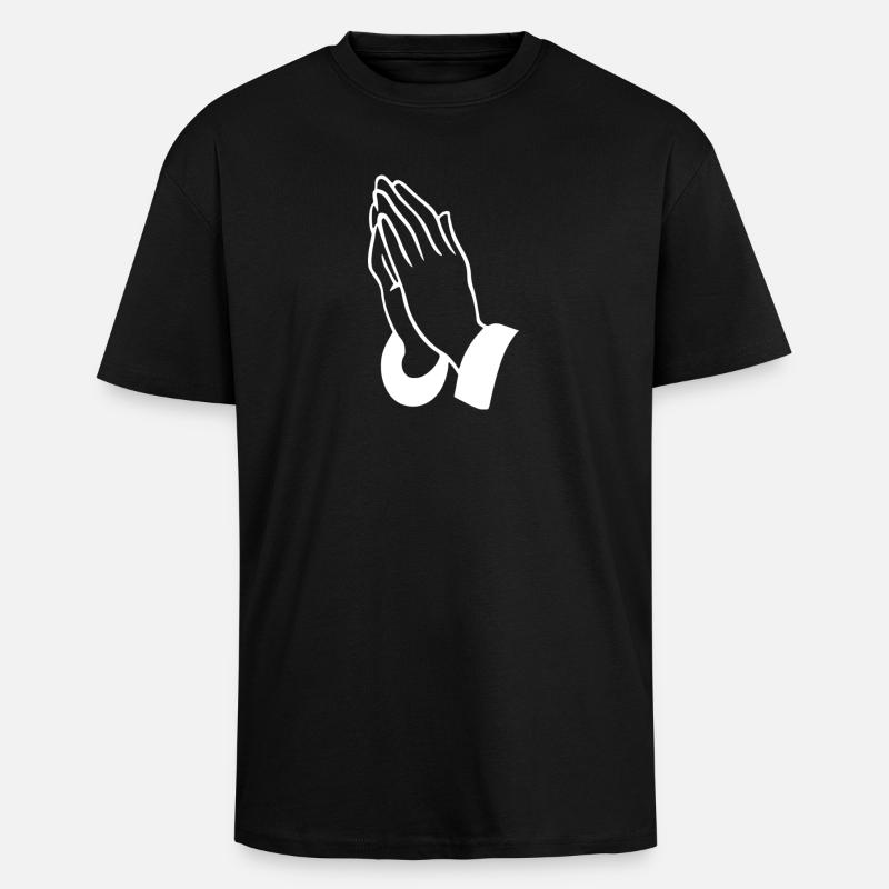 Prayer Hands Line Art - Unisex Oversized Heavyweight T-shirt - black