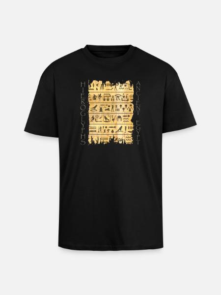 Torn papyri with hieroglyphics - Unisex Oversized Heavyweight T-shirt - black
