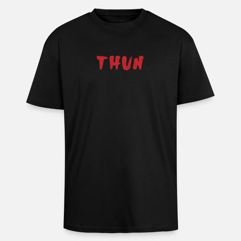 THUN Design - Hand Drawn in Red - Unisex Oversized Heavyweight T-shirt - black
