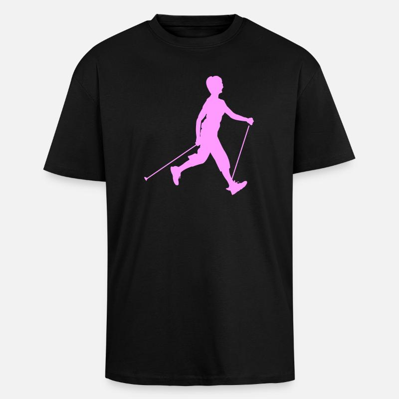 Wanderwandern mit Nordic Walking - Oversized Heavyweight Unisex T-Shirt - Schwarz