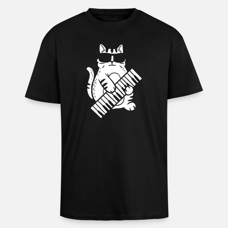 Pianiste de chat - T-shirt unisexe oversize épais - noir