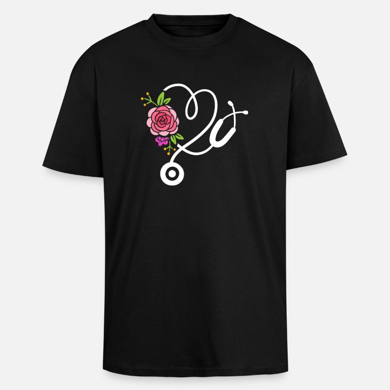 Stéthoscope Médecin Infirmière - T-shirt unisexe oversize épais - noir