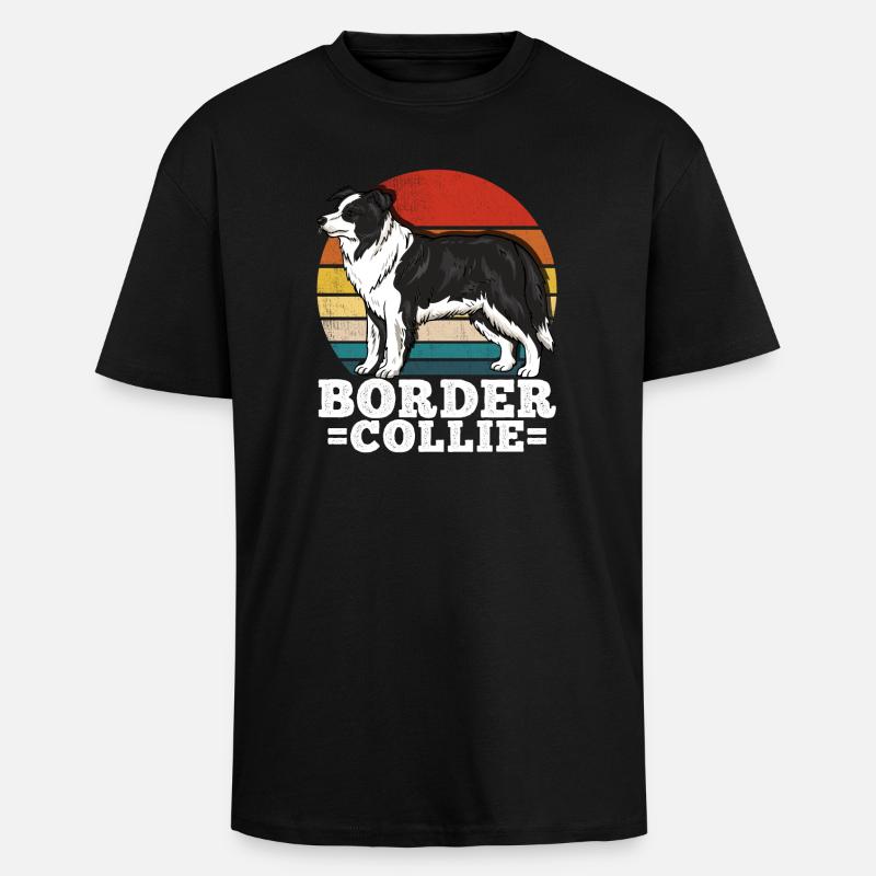 Border Collie Retro - Unisex Oversized Heavyweight T-shirt - black
