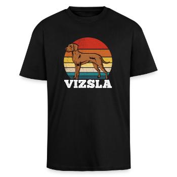 Vizsla Retro - Oversized Heavyweight Unisex T-Shirt - Schwarz - Vorne - Alina (178cm) & Michal (187cm)