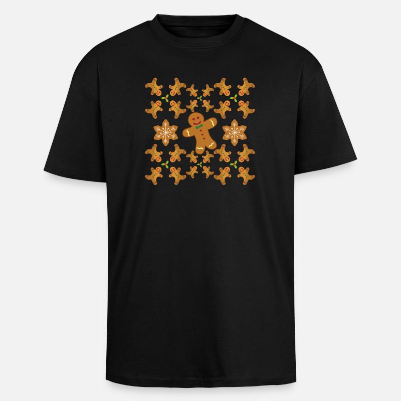 Lebkuchen Muster Lebkuchenmänner und Sterne - Oversized Heavyweight Unisex T-Shirt - Schwarz