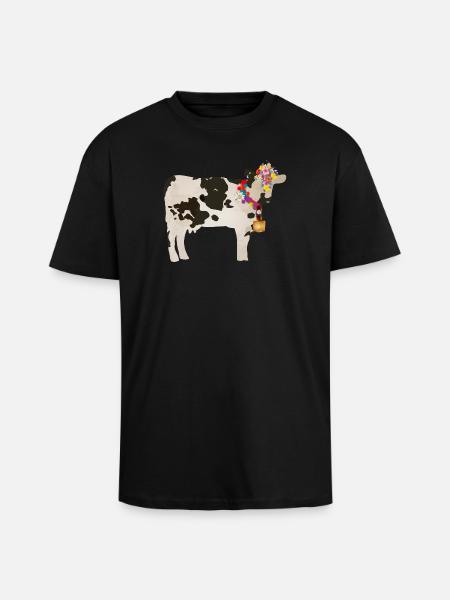 vache décorée avec cloche et décorations florales - T-shirt unisexe oversize épais - noir