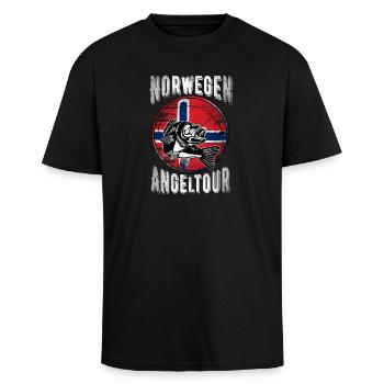 Norwegen Angeltour - Oversized Heavyweight Unisex T-Shirt - Schwarz - Vorne - Alina (178cm) & Michal (187cm)