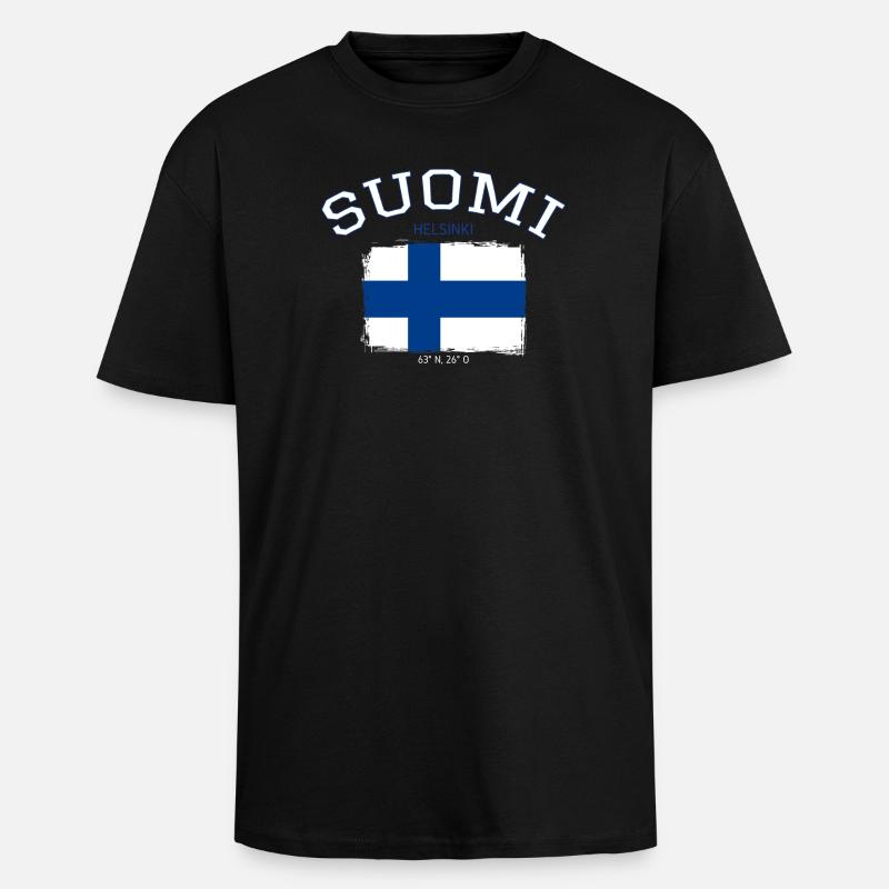 Finland flag with Helsinki reference - Unisex Oversized Heavyweight T-shirt - black