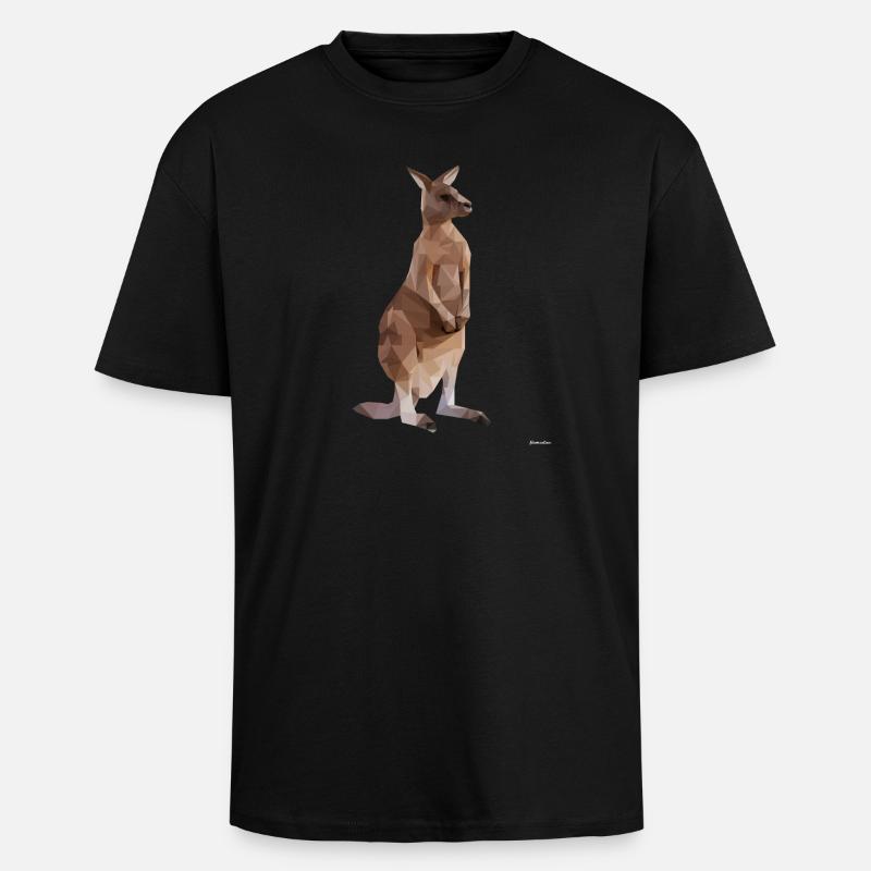 Kangaroo Low Poly Geometric Graphic - Unisex Oversized Heavyweight T-shirt - black