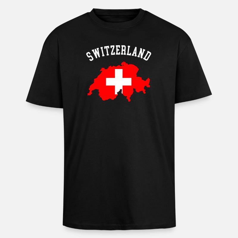 Schweizer Flaggenkarte - Oversized Heavyweight Unisex T-Shirt - Schwarz