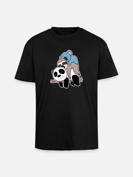 Panda Faultier et Koala - T-shirt unisexe oversize épais - noir