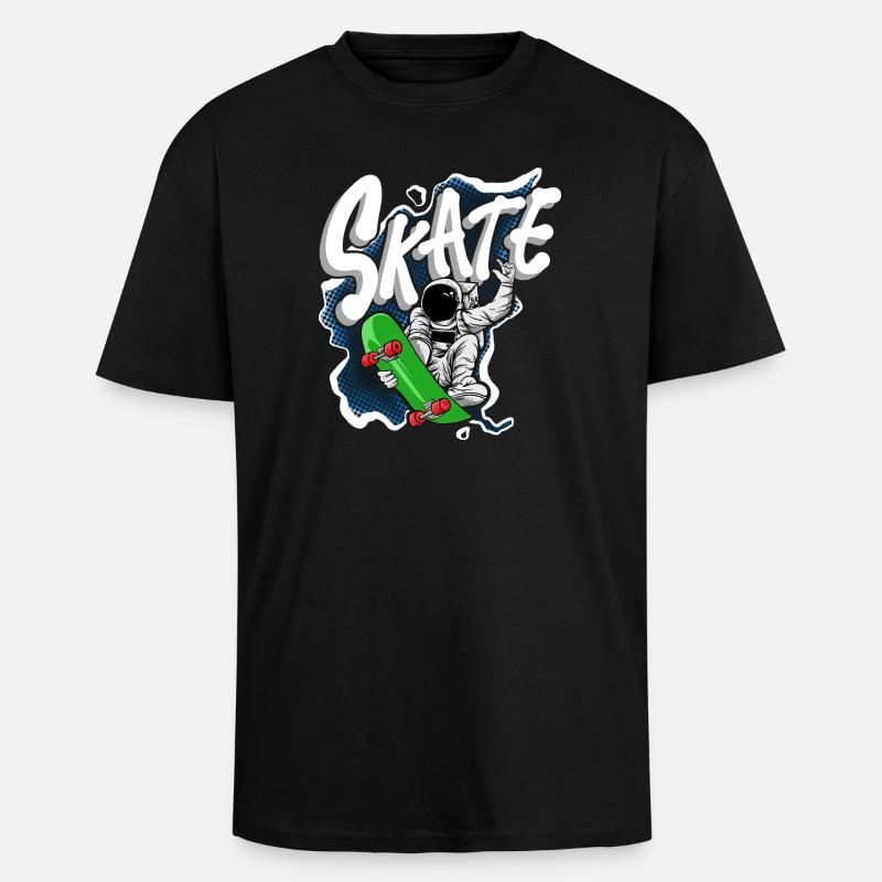 Skate Astronaut - Oversized Heavyweight Unisex T-Shirt - Schwarz