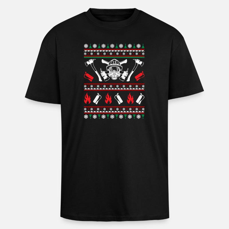 Fire brigade Ugly Christmas - Unisex Oversized Heavyweight T-shirt - black