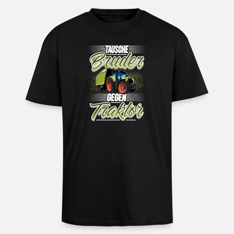 Tausche Bruder Gegen Traktor - Oversized Heavyweight Unisex T-Shirt - Schwarz