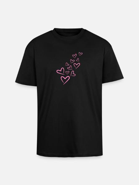 Heart Heart Pattern Pink - Unisex Oversized Heavyweight T-shirt - black