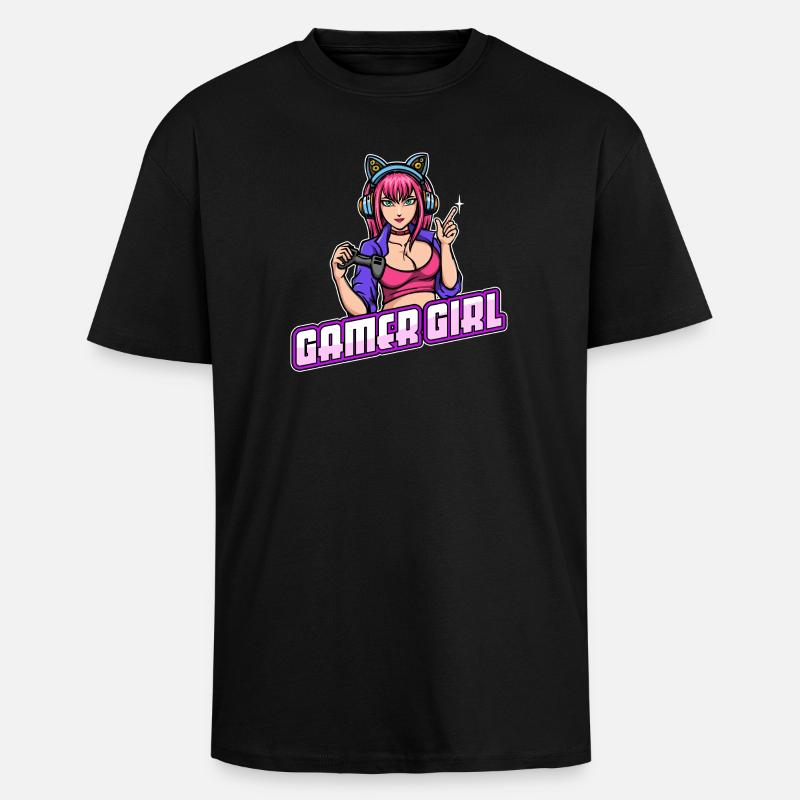 Gamer Queen Headset Controller Zocker - Unisex Oversized Heavyweight T-shirt - black