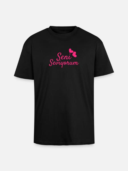 Seni Seviyorum turc - T-shirt unisexe oversize épais - noir