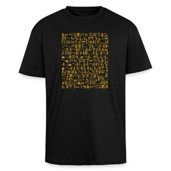Ägypten Hieroglyphen Orange Muster Kunst Antik - Oversized Heavyweight Unisex T-Shirt - Schwarz - Vorne - Alina (178cm) & Michal (187cm)