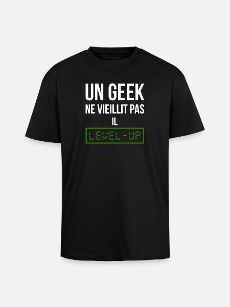 Geek Level (vert) - T-shirt unisexe oversize épais - noir