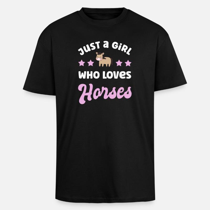 Pferd Pferde - Oversized Heavyweight Unisex T-Shirt - Schwarz