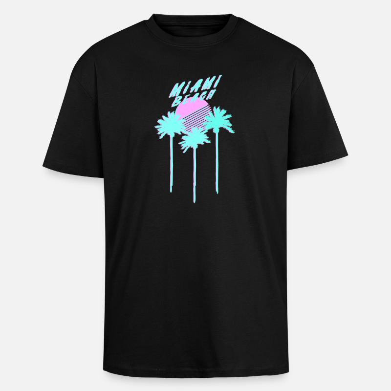 Miami Beach 80's Retro Palmen - Oversized Heavyweight Unisex T-Shirt - Schwarz