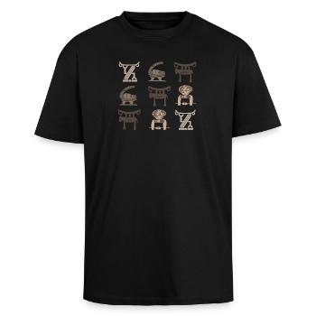 Art tribal africain abstrait - T-shirt unisexe oversize épais - noir - Devant - Alina (178cm) & Michal (187cm)