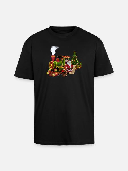 Santa avec un train - T-shirt unisexe oversize épais - noir