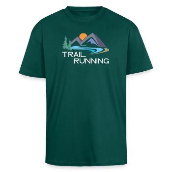 Trail Running - T-shirt unisexe oversize épais - hunter green - Devant - Alina (178cm) & Michal (187cm)