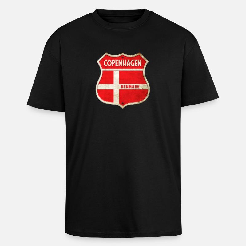 København Danmarks våpenskjold flaggdesign - Unisex oversized t-skjorte i kraftig kvalitet - svart