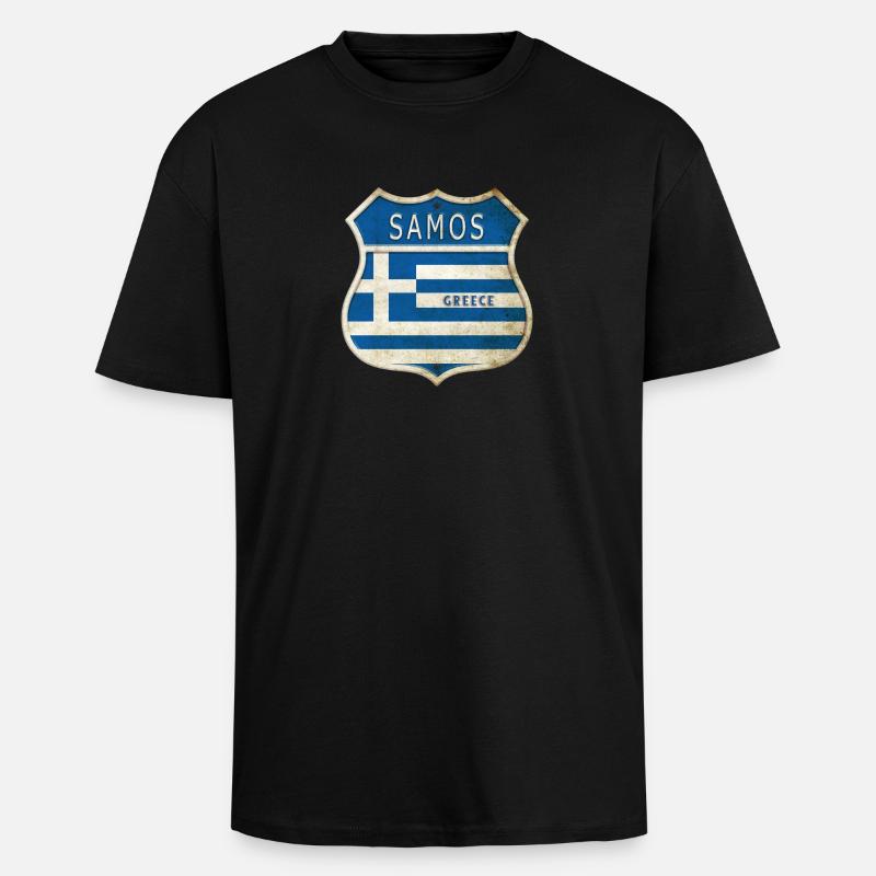Samos Grèce Armoiries Drapeaux Design - T-shirt unisexe oversize épais - noir
