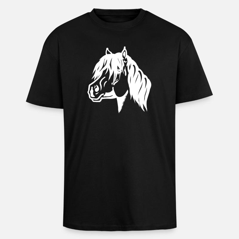 Portrait de poney blanc - T-shirt unisexe oversize épais - noir