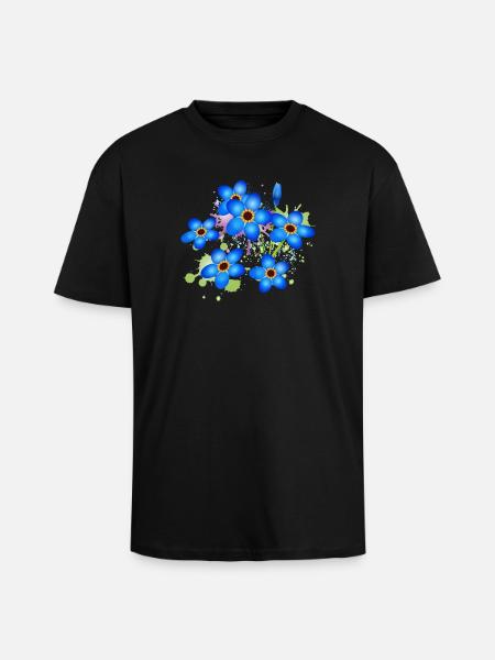 bright blue forget-me-not graffiti - Unisex Oversized Heavyweight T-shirt - black