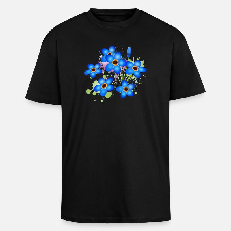 bright blue forget-me-not graffiti - Unisex Oversized Heavyweight T-shirt - black
