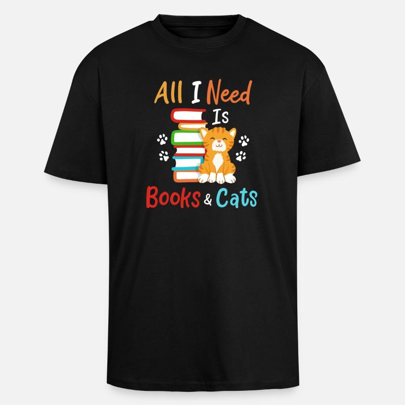 Buch Katze Bücher und Katzen - Oversized Heavyweight Unisex T-Shirt - Schwarz
