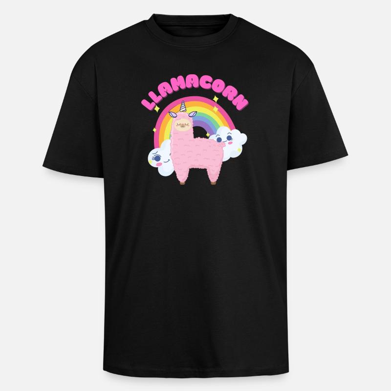 Skurriles rosa Lama mit Regenbogen - Oversized Heavyweight Unisex T-Shirt - Schwarz