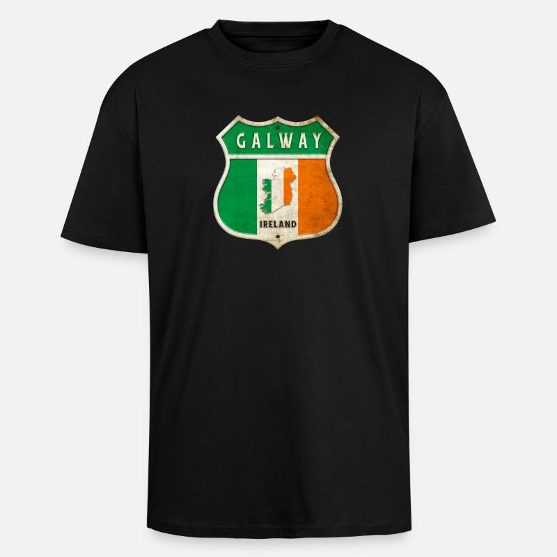 Galway Irlande Armoiries Drapeaux Design - T-shirt unisexe oversize épais - noir