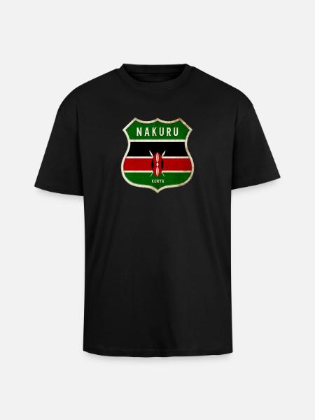 Nakuru Kenya Armoiries Drapeaux Design - T-shirt unisexe oversize épais - noir