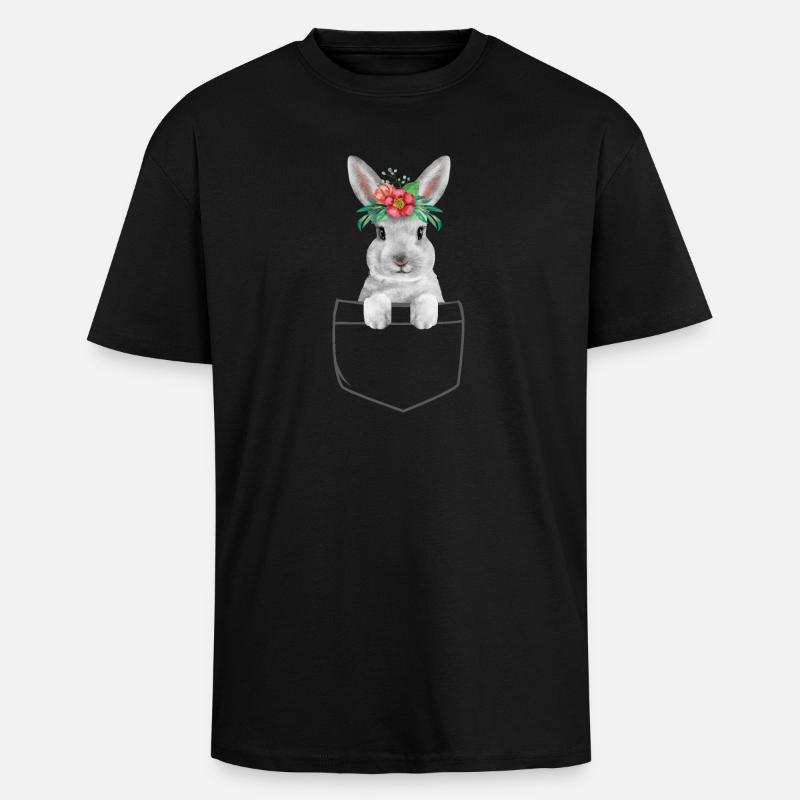 Rabbit Easter Flowers Rabbit Mom - Unisex Oversized Heavyweight T-shirt - black