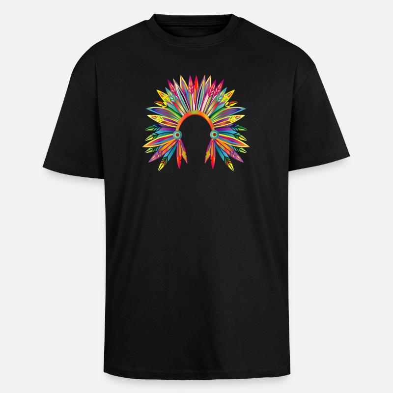 kunterbunter Kopfschmuck eines Häuptlings - Oversized Heavyweight Unisex T-Shirt - Schwarz