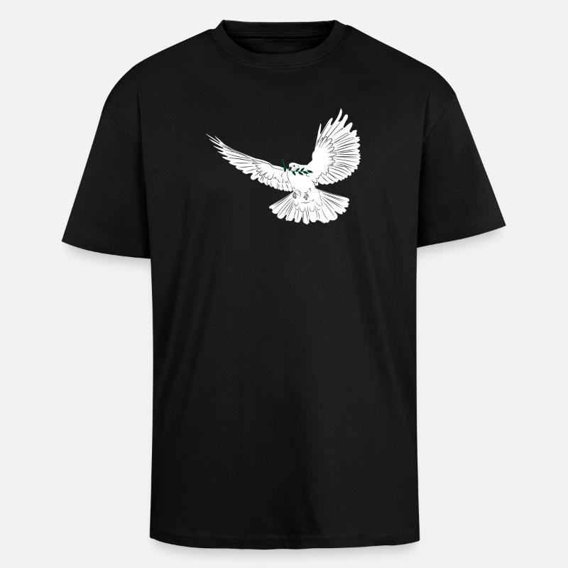 Friedenstaube weiß mit Lorbeerzweig - Oversized Heavyweight Unisex T-Shirt - Schwarz